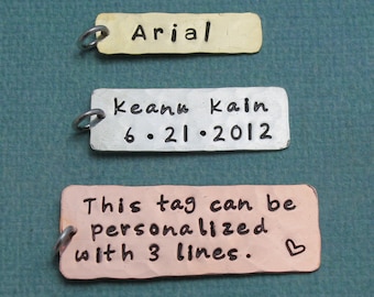 Personalized Engraved Tag: Sterling Silver, Brass, or Copper