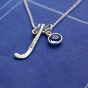 Personalized Field Hockey Necklace: Sterling Silver Stick & Birthstone Charm