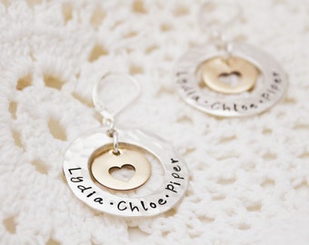 Heart Washer Personalized Earrings in Gold and Silver for Mom or Grandma