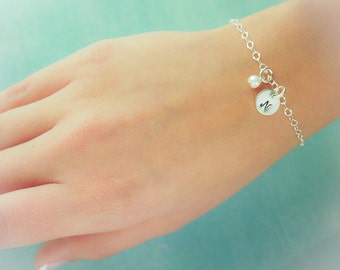 Sterling Silver Personalized Birthstone and Initial Bracelet Bridesmaid