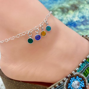 Personalized Birthstone Anklet, Mom Anklet with Children's Birthstones, Mother's Day Gift image 5