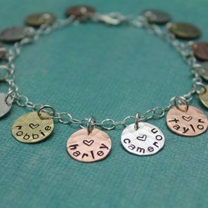 Personalized Mommy or Grandma Charm Bracelet, Mixed Metals Mother Charm Bracelet, Mother's Day Gift, Gifts for Her, Hand Stamped image 3