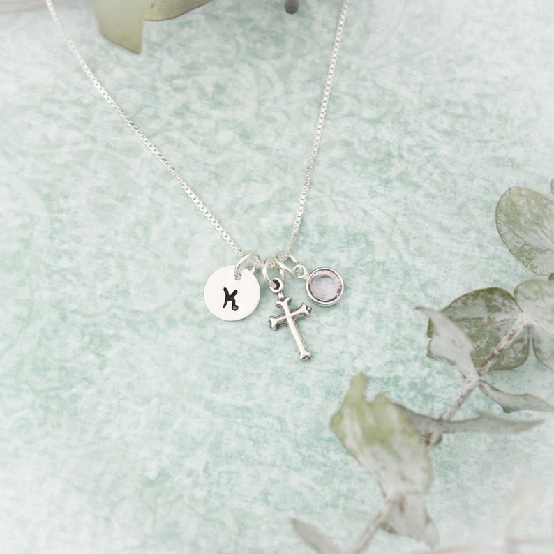 Cross Charm Necklace, Confirmation Cross Necklace, First Communion Cross Necklace, Personalized Hand Stamped Jewelry image 5