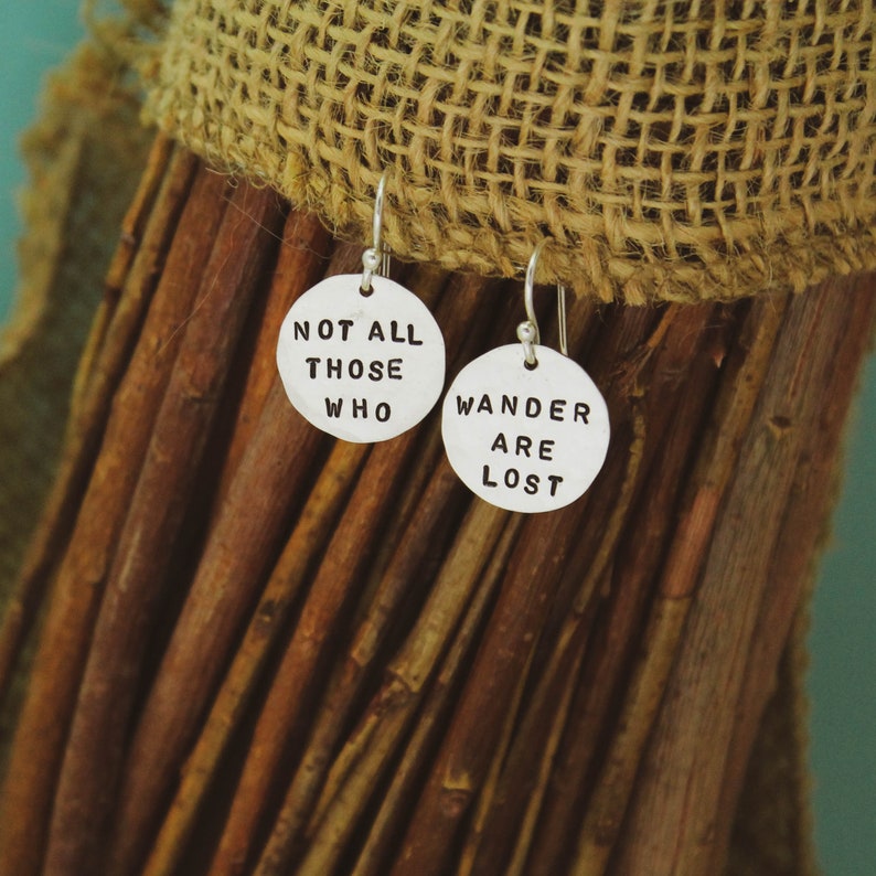 Not All Those Who Wander Are Lost Sterling Silver Earrings, Adventure Jewelry, Hand Stamped Personalized Earrings, Cute Camping Gift for Her image 2