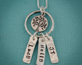 Collana con albero della vita personalizzata per la madre Collana con albero genealogico in argento sterling Gioielli per madre nonna Collana con etichetta personalizzata per madre