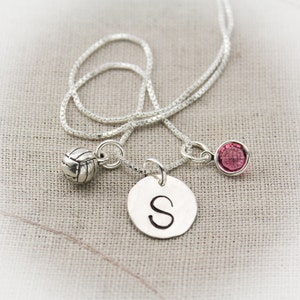 Volleyball Charm Necklace Sterling Silver With Birthstone and Initial ...