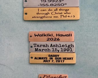 Personalized Engraved Metal Tag | Custom Name Date Coordinates or Quote | Keychain Tag | Anniversary Gift | Bible Verse Charm l Ornament Tag