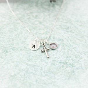 Cross Charm Necklace, Confirmation Cross Necklace, First Communion Cross Necklace, Personalized Hand Stamped Jewelry image 4