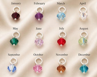 One Sterling Silver Swarovski Crystal Birthstone Charm