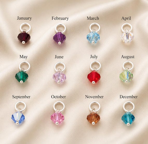 One Sterling Silver Swarovski Crystal Birthstone Charm