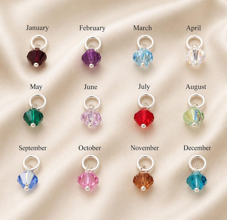 One Sterling Silver Swarovski Crystal Birthstone Charm image 1