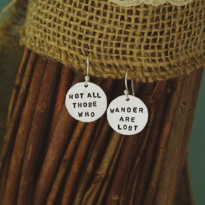 Not All Those Who Wander Are Lost Sterling Silver Earrings, Adventure Jewelry, Hand Stamped Personalized Earrings, Cute Camping Gift for Her image 1