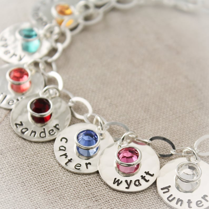 Personalized Mother Charm Bracelet With Birthstones Mommy Etsy