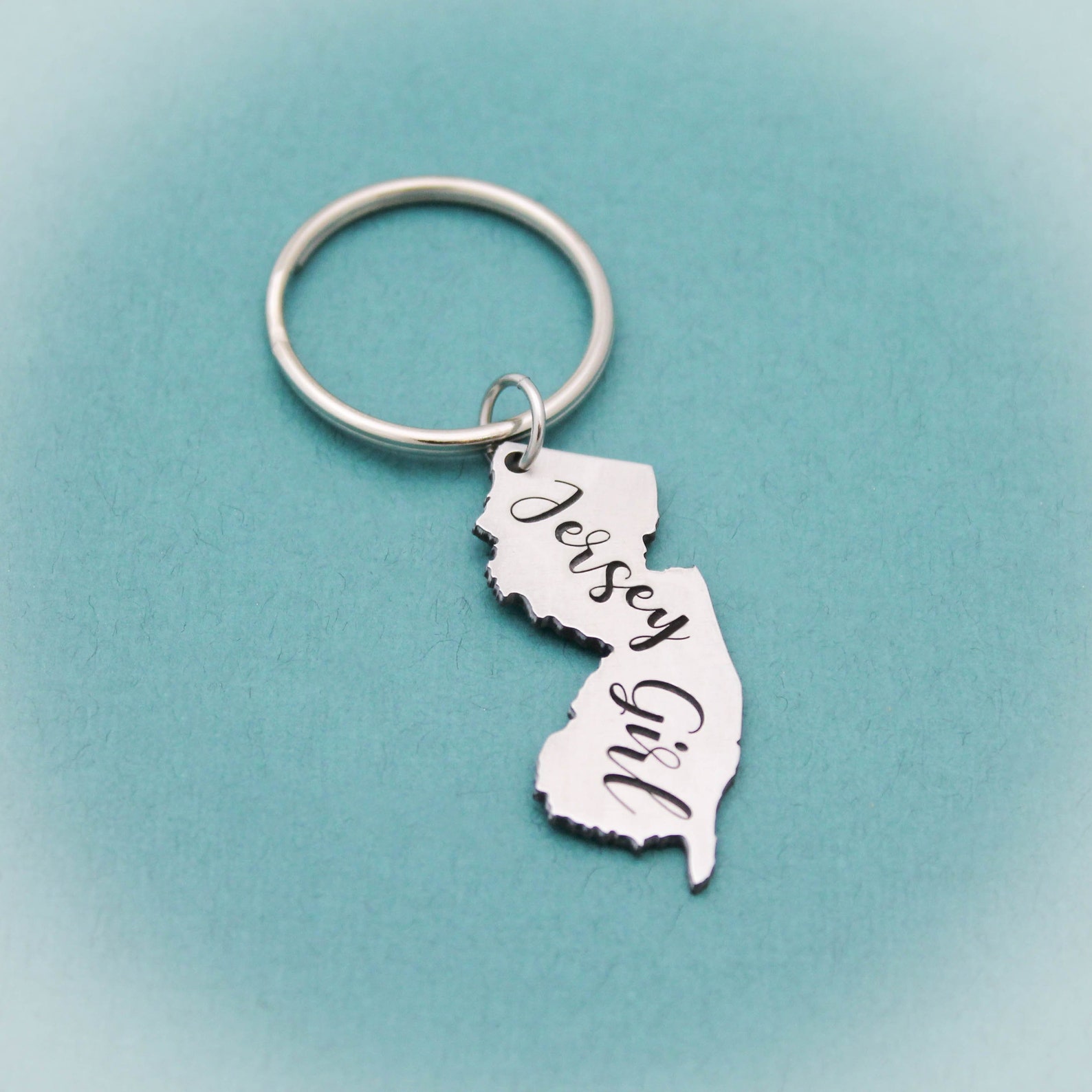 Jersey Girl Keychain Aluminum New Jersey State Shape Etsy