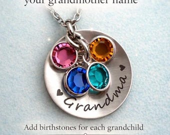 Personalized Grandma Necklace Stainless Steel with Birthstones Mother’s Day Gift Gigi Mimi MomMom Nana Nanny Grandmom Nonna Babci Oma YiaYia
