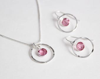 Pink Tourmaline Sterling Silver Necklace - October Birthstone