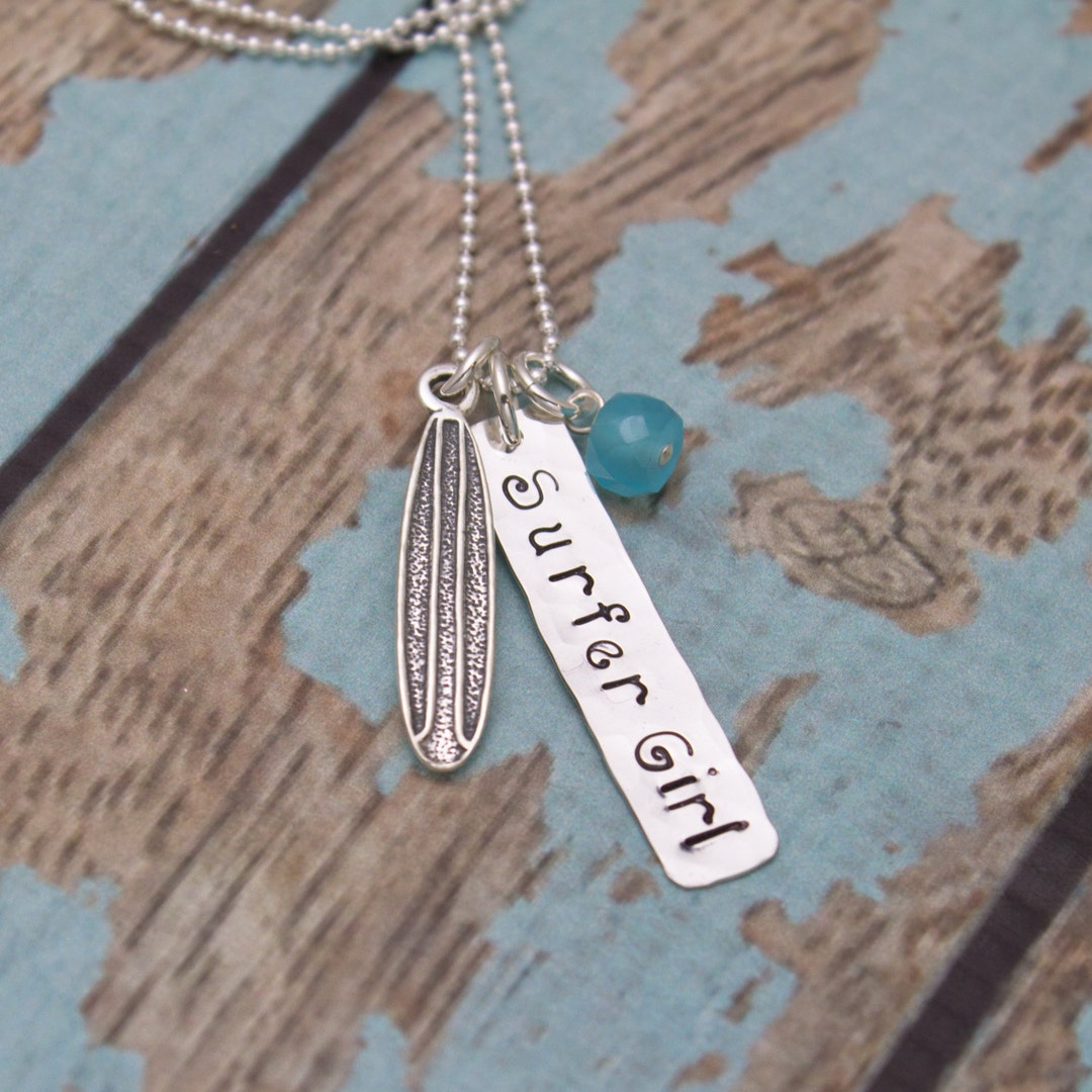 Surfer Girl Necklace Surfer Jewelry Surfboard Necklace Personalized