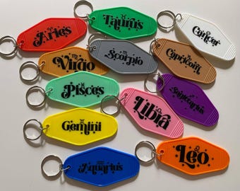 Retro Motel Keychain/Zodiac Keychain/Motel Keychain/Zodiac Signs/Accessories/Custom Keychains