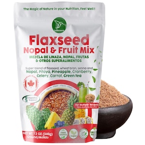 Ground Flaxseed and Fruit Mix, Pineapple and Nopal Flavor, Perfect For Beverages, Baking, Plant-Based Nutrition, Rich In Fiber, Omega-3.