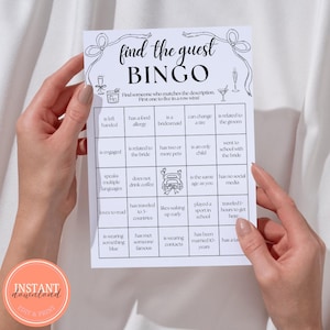 Bingo "Encuentra al Invitado", Juego de Fiesta de Compromiso, Tarjeta de Juego Minimalista para Baby Shower, Plantilla Editable