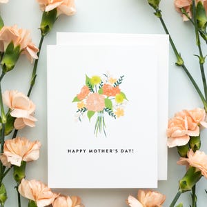 Tarjeta del Día de la Madre con diseño floral, ramo artístico, color rosa, conjunto de saludos, tarjeta en blanco, estilo simple, regalo para mamá, regalo para hija, tarjeta de felicitación minimalista