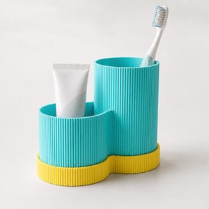 Double Toothbrush Holder, Ribbed Bathroom Organizer, Custom Color Toothpaste Stand