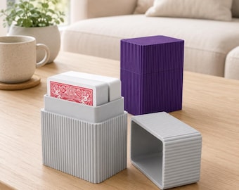 Modern Ribbed Dual Deck Playing Card Holder: 3D Printed Storage Box