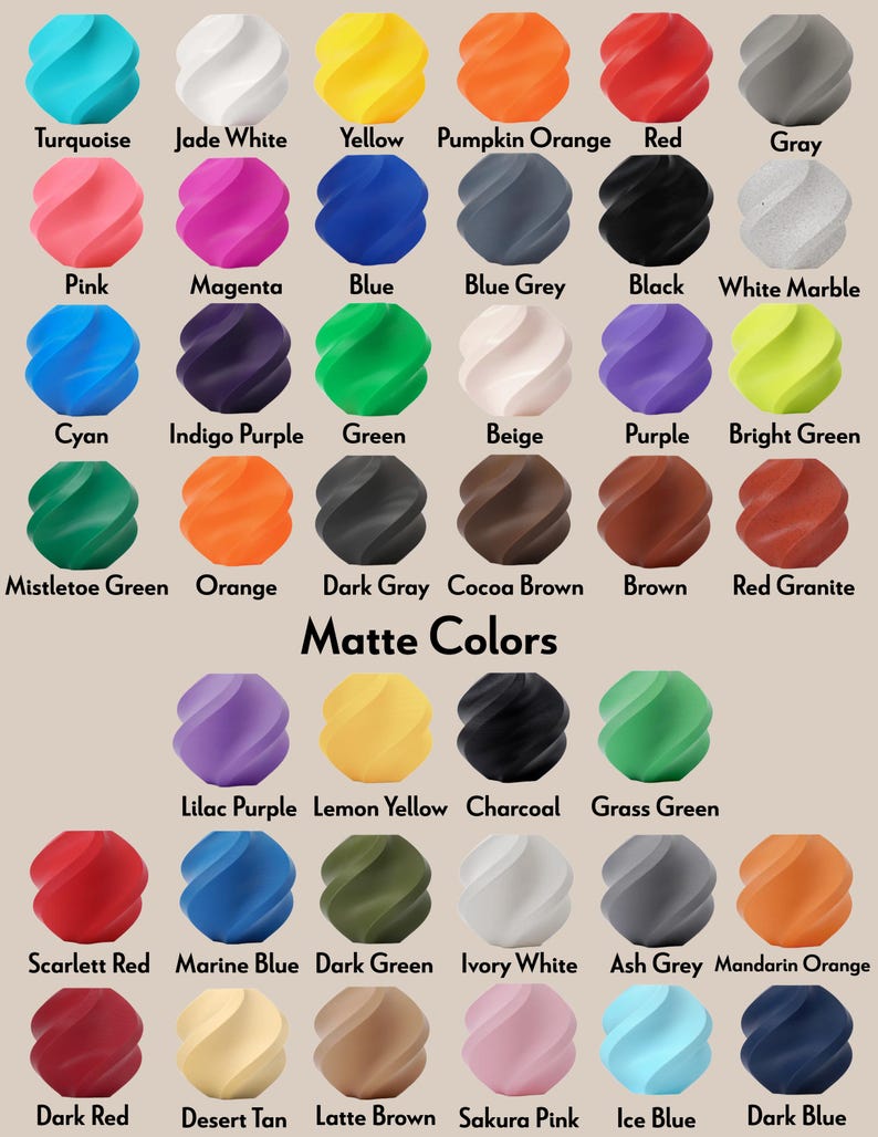 Puede incluir: Una carta de colores con una variedad de colores mate, incluyendo Turquesa, Jade White, Amarillo, Naranja Calabaza y Rojo. La carta tambi&eacute;n incluye colores como Rosa, Magenta, Azul y Gris Azul. Se muestra el texto "Matte Colors".
