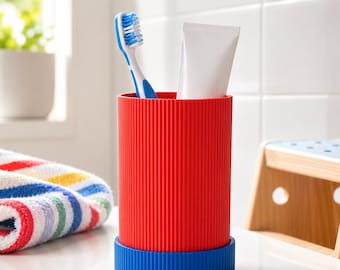 Personalized Toothbrush Holder, Kids Bathroom Organizer, Ribbed Stand (Custom Color)