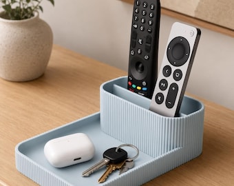 Soporte para mando a distancia acanalado y bandeja multiusos, organizador impreso en 3D, solución de almacenamiento moderna.