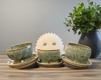 handmade wheel thrown ceramic sponge daddy/mommy holder rustic beachy turquoise