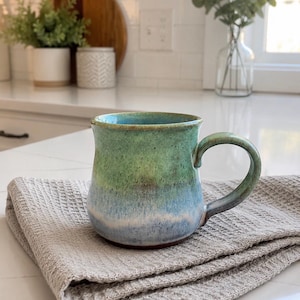 Handmade Ceramic Mug Coastal Mint Green Pottery Mug, Stoneware Coffee Mug, Wheel Thrown Ceramic Mug, Aqua Cup, Tea, Unique Gift 12-14 oz.