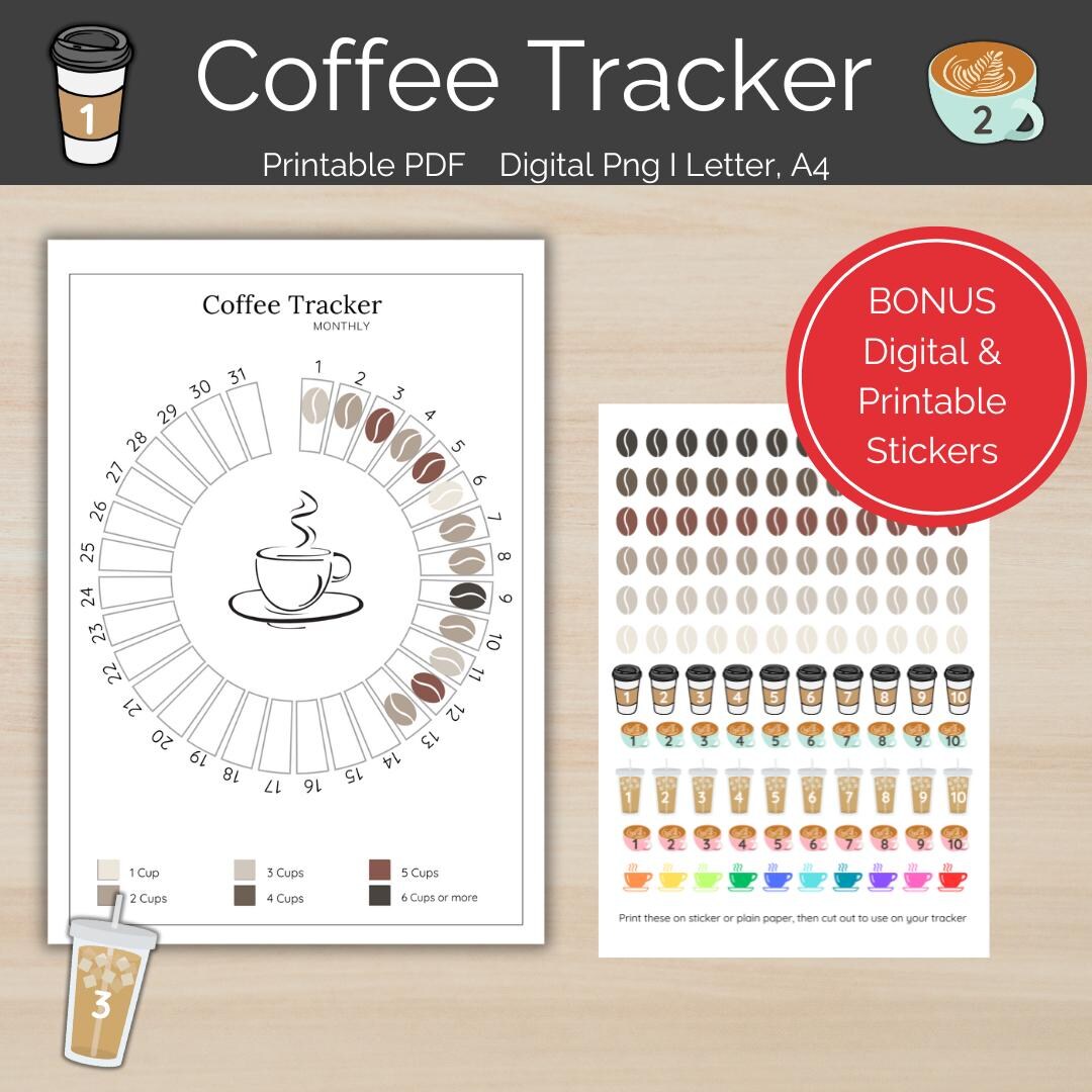 Coffee Tracker Printable PDF & PNG | Coffee Planner Stickers. Caffeine ...