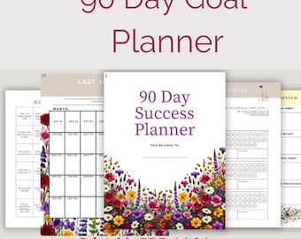 Printable 90 Day Watercolor Wildflower Goal Planner.  12 week year.  Quarterly goal planner. Goal vision & tracker, planner sheet inserts