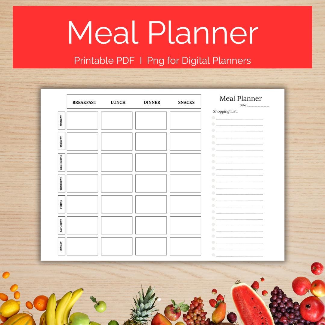 Family Meal Planner and Grocery List | Weekly Food Planner Printable ...