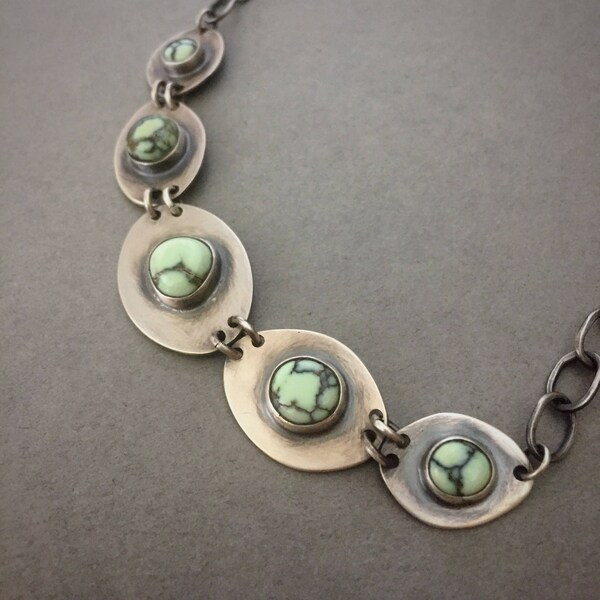 Poseidon Variscite & Oxidized Sterling Silver Choker Necklace