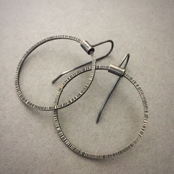 Oxidized Hammered Sterling Silver Hoop Earrings