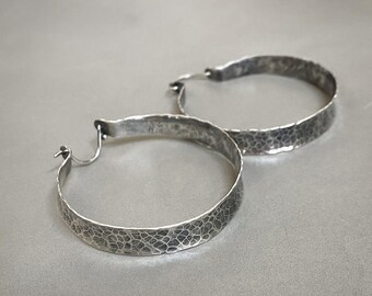 Sterling Silver Hammered Hoop Earrings
