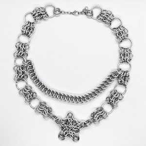 Handmade Chainmail Star Choker: Aluminum & Stainless Steel, Gothic Punk