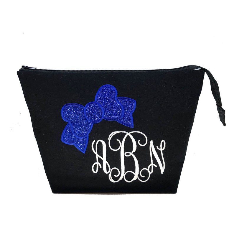 Large Zippered Monogrammed Cheer Bow Makeup Bag Black and Etsy