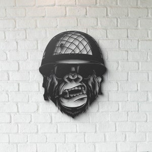 Gorilla Metal Wall Art - Crazy Gorilla Soldier Silhouette - Striking Home Decor - Perfect for Office, Den, or Living Room