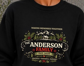 Personalized Family Christmas Sweatshirt, Custom Last Name Crewneck, Established Year Holiday Gift, Gildan 18000