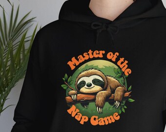 Felpa con cappuccio divertente con bradipo: felpa con animale "Maestro del gioco del pisolino"