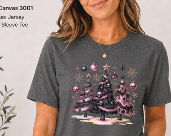 Pink Gothic Tree Tee, Coquette Holiday Top, Spooky Winter Graphic, Alternative Goth Apparel, Bella Canvas Gift for Women