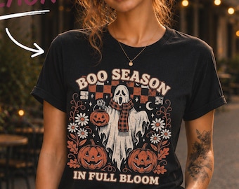 Boo Season in Full Bloom Shirt, Spooky Fall Ghost Tee, Halloween Pumpkin Graphic Tee, Cute Autumn Shirt