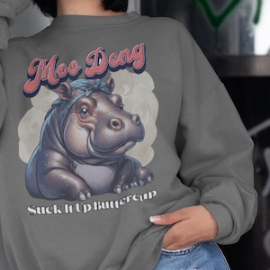 Trendy Moo Deng Hippo Graphic Sweatshirt  Unique Hippo Graphic  Gift For Friend