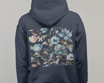 Blue Botanical Sweater - Wildflower Graphic Print - Nature Lover Fashion