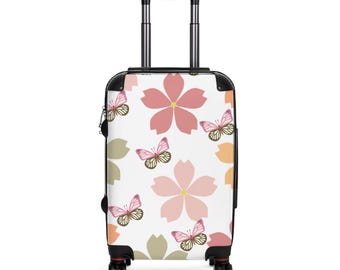 Floral Butterfly Suitcase: Vintage Style Travel Luggage