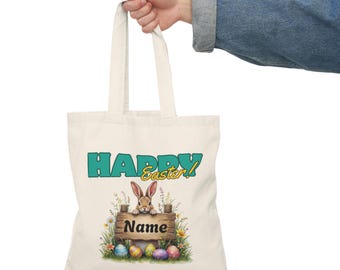 Personalized Easter Tote Bag: Bunny Design, Eco-Friendly Cotton Canvas