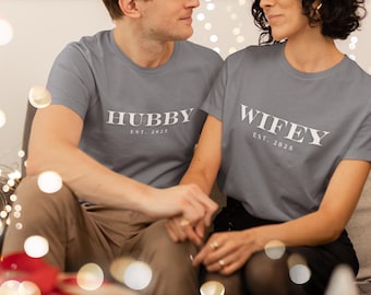 Wifey & Hubby Matching T-shirts - Custom Couple Gift - Unique Wedding Present  2025